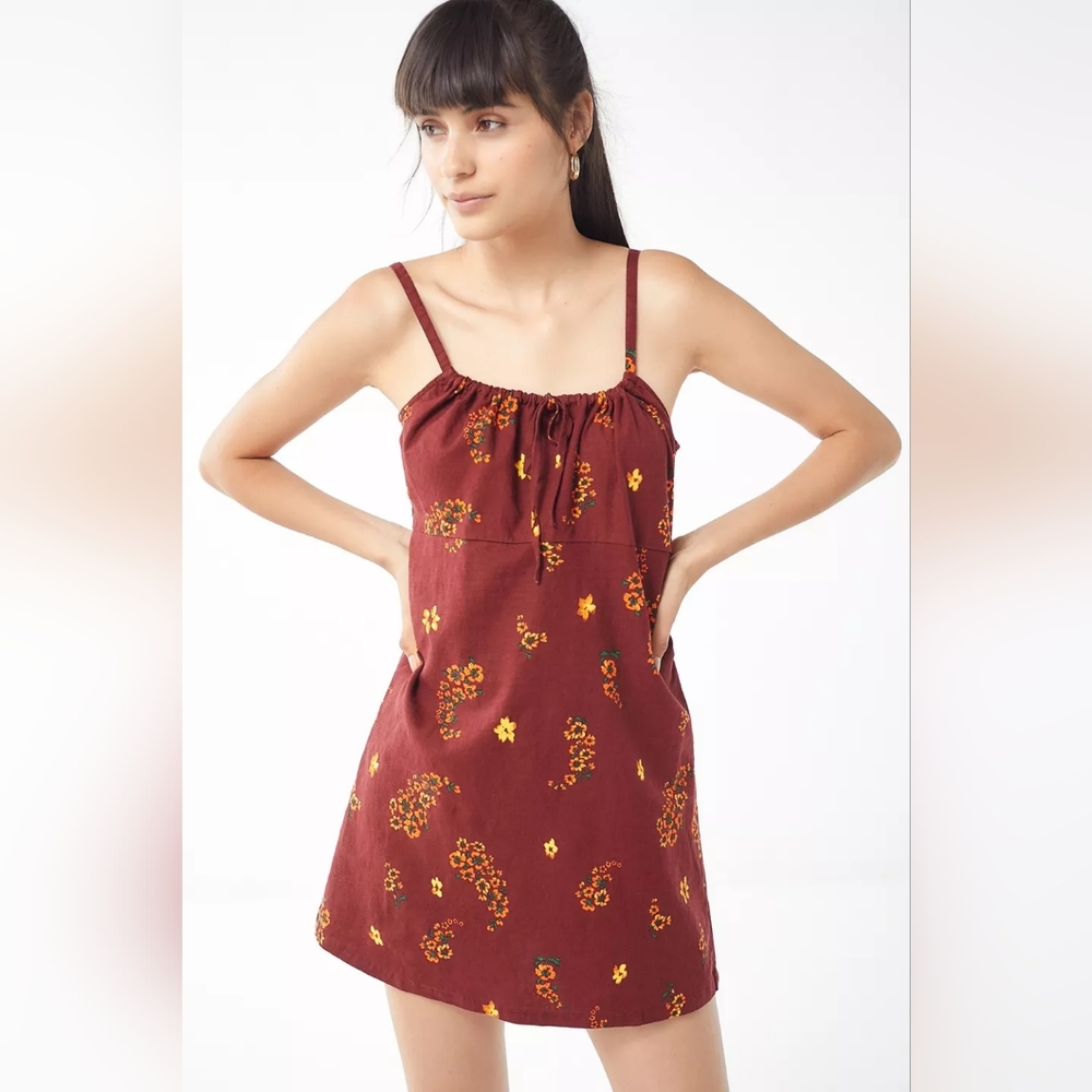 Urban Outfitters Ester Linen Tie-Front Floral Sleeveless‎ Mini Dress Size XS